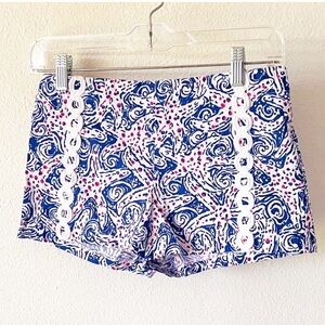 Lilly Pulitzer Kids Little Liza Blue White Starfish Nautical Lace Trim Shorts 6